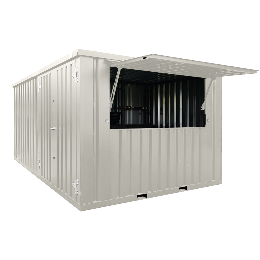 130d33_4a0dc6cb42c541bab1f064d3bd2f5a0amv2-1.webp XL zerlegbarer Barcontainer 4×3 Meter Weiß RAL 9016 – Bild 1