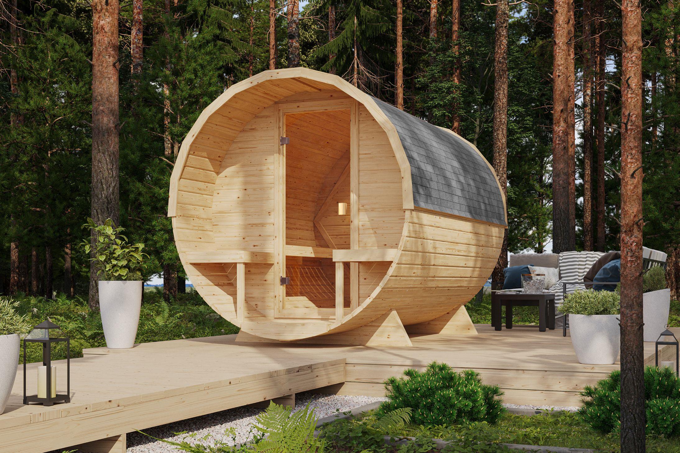 h1 Fasssauna 4 Personen mit Bio-Ofen – Bild 1